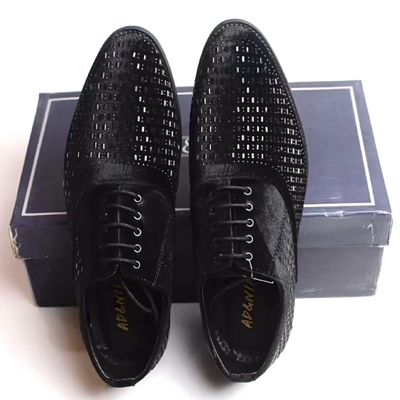 Black Perforated Leather Dress Shoes with Lace-Up