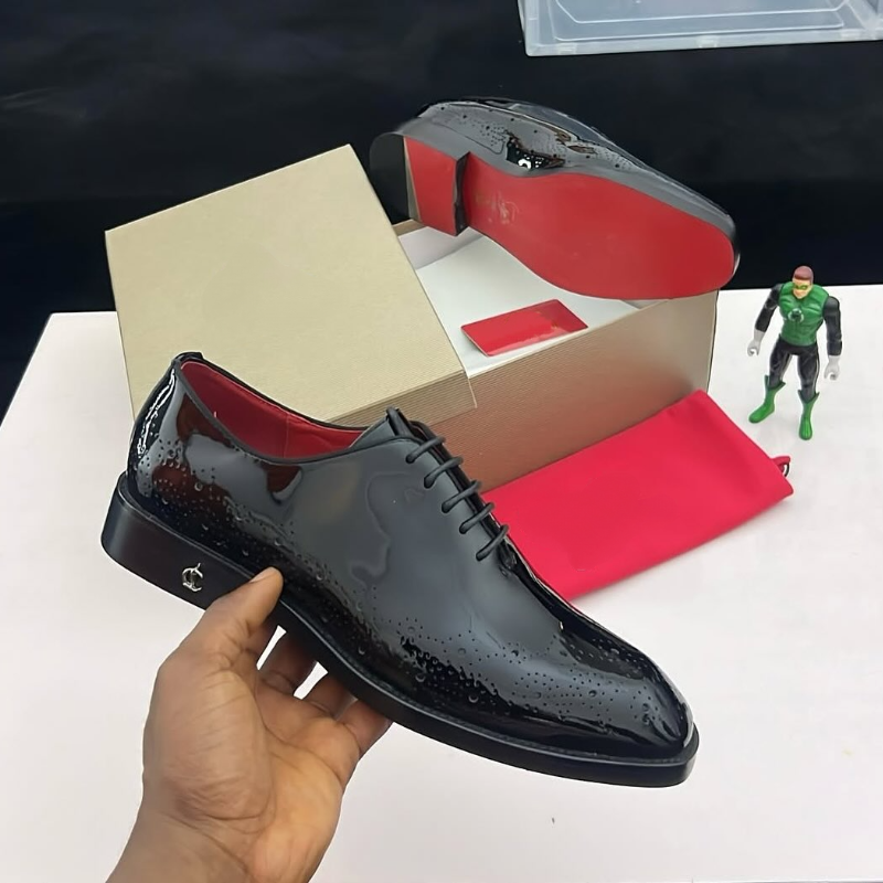 Men's Patent Leather Oxford Shoes with Red Lining