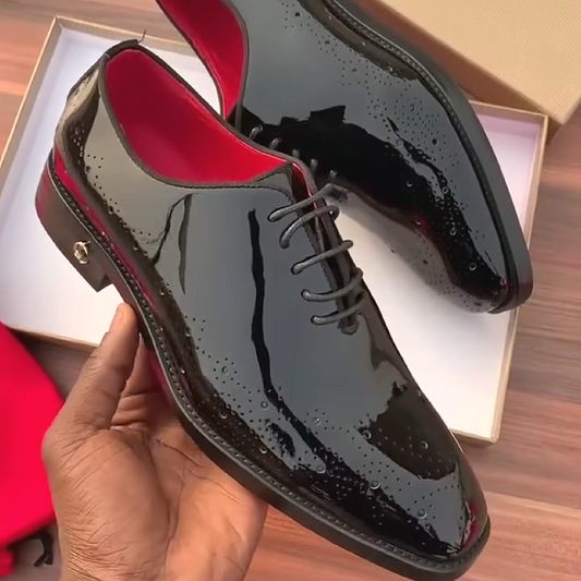 Men's Patent Leather Oxford Shoes with Red Lining