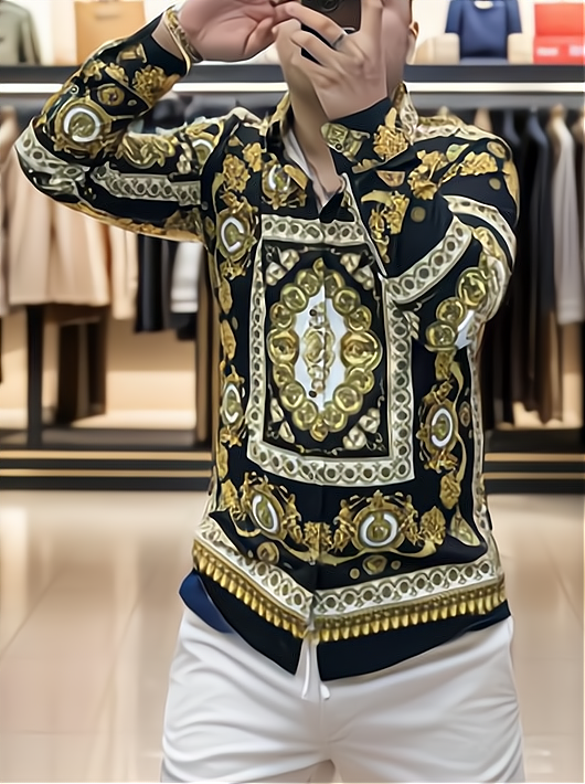 Casual long-sleeved shirt with men's print all over the body