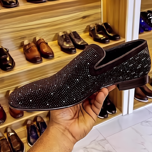 Meteor rhinestones sparkle light luxury men's leather shoes