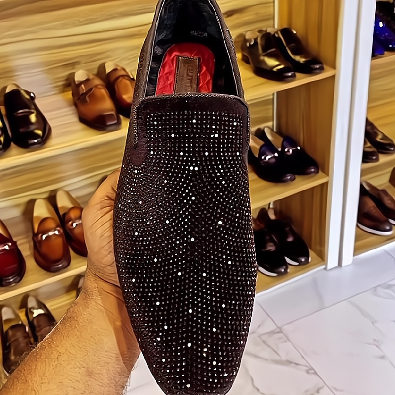 Meteor rhinestones sparkle light luxury men's leather shoes