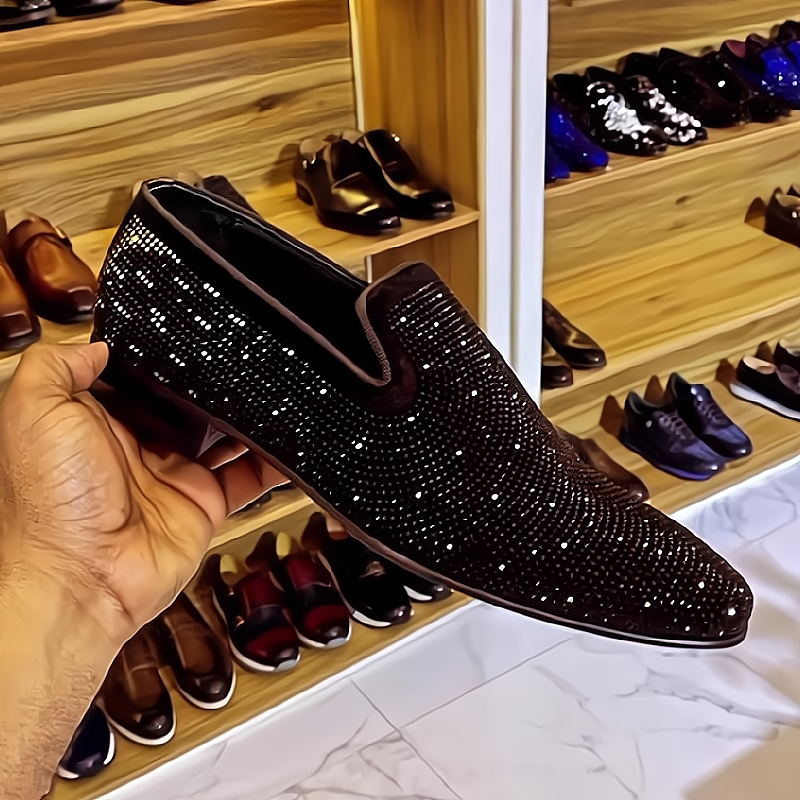 Meteor rhinestones sparkle light luxury men's leather shoes