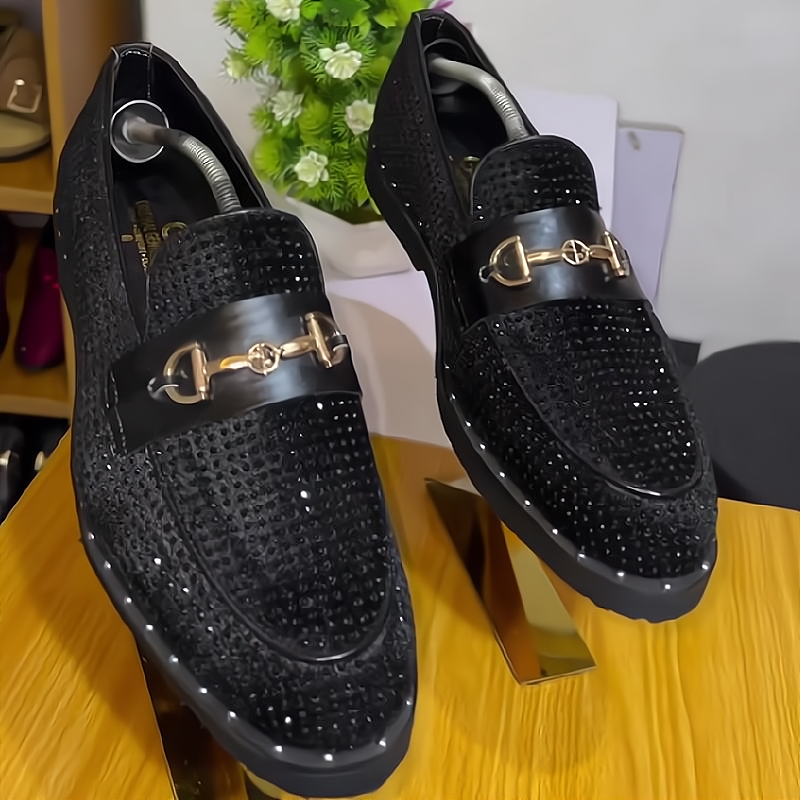 Metal buckle premium sparkling loafers