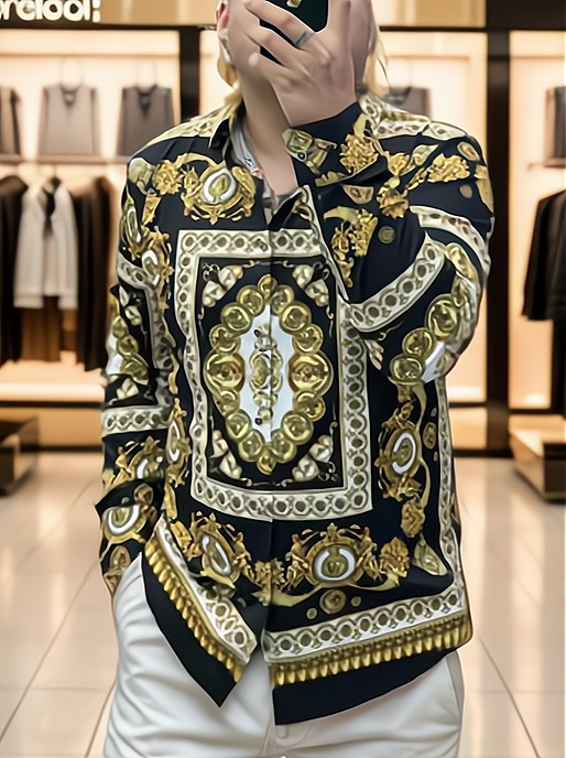 Casual long-sleeved shirt with men's print all over the body