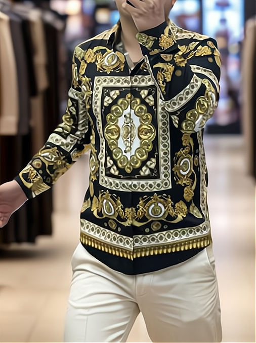 Casual long-sleeved shirt with men's print all over the body