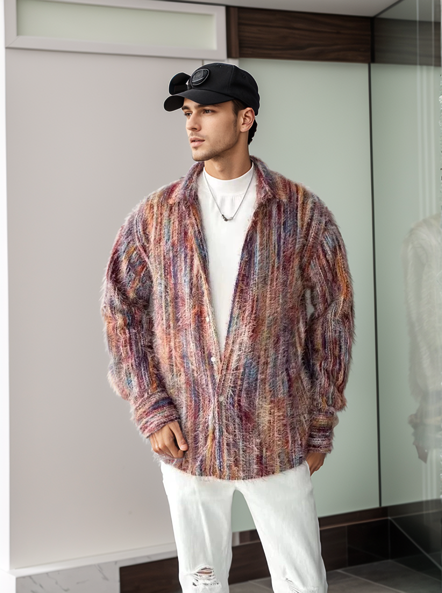 Loose-fitting plush knitted jacket