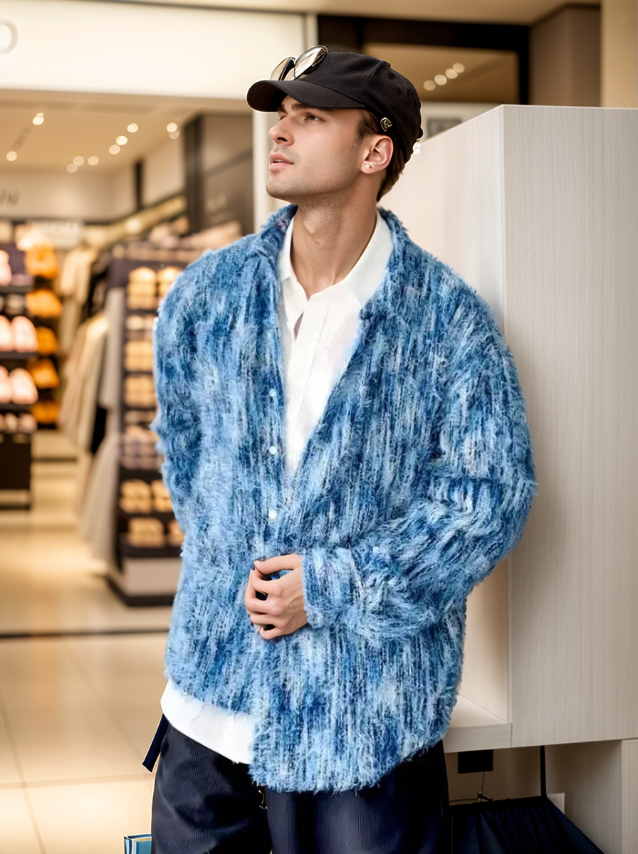 Loose-fitting plush knitted jacket