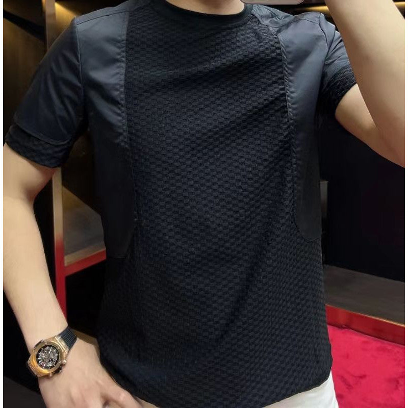 Light Luxury Design Sense Grid Stitching Short Sleeve