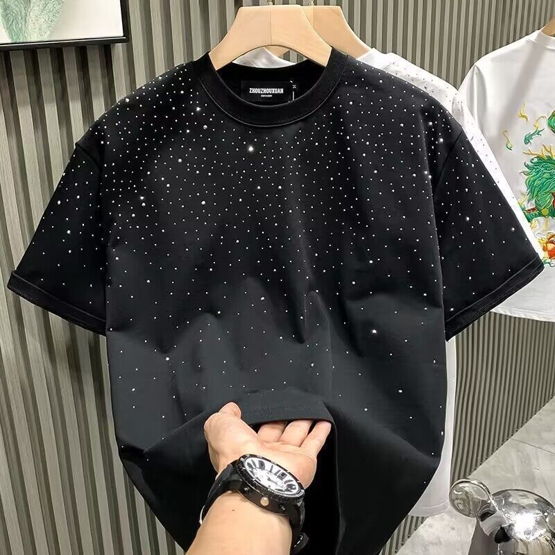 Trendy Fashion Stars Diamond Slim Short Sleeve