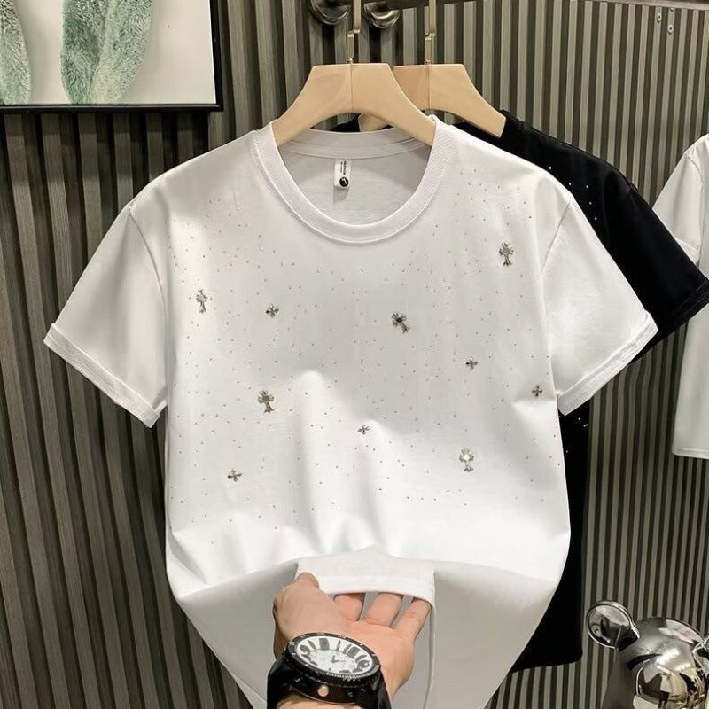 Trendy Fashion Stars Diamond Slim Short Sleeve