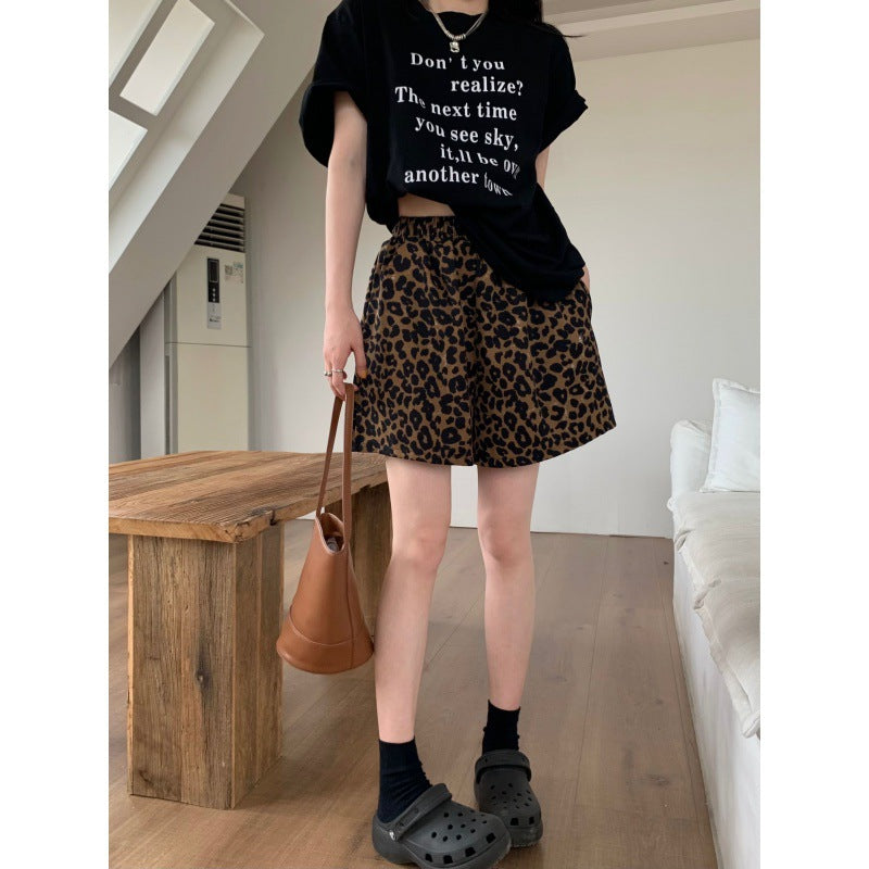 Summer Retro Street-style Leopard-print Straight Shorts