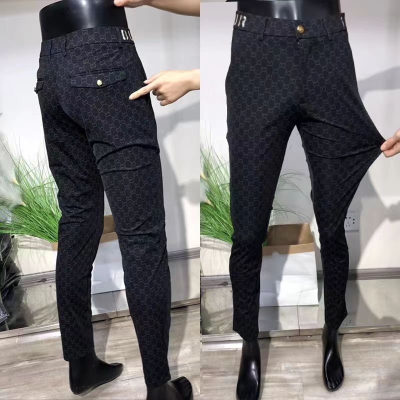 Ice Silk Slim-Fit Trousers Straight Printed Trousers