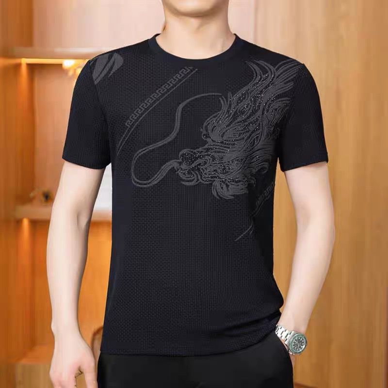 Faucet Embroidery Trend Round Neck Breathable Ice Silk Short Sleeve