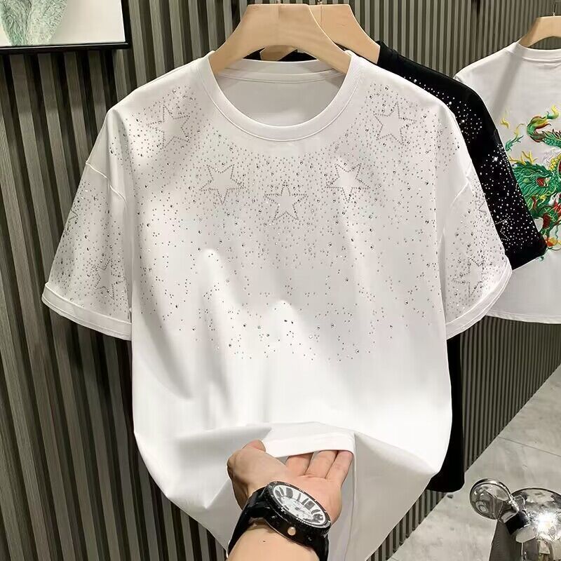 Trendy Fashion Stars Diamond Slim Short Sleeve