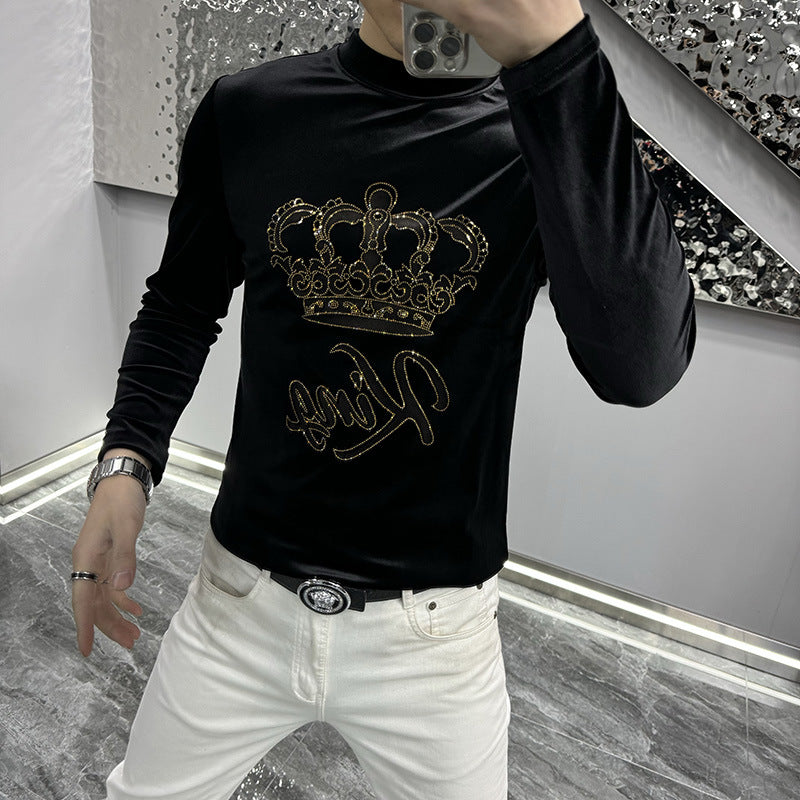 Light Luxury Gold Velvet Hot Drilling Slim-fit Short-sleeved