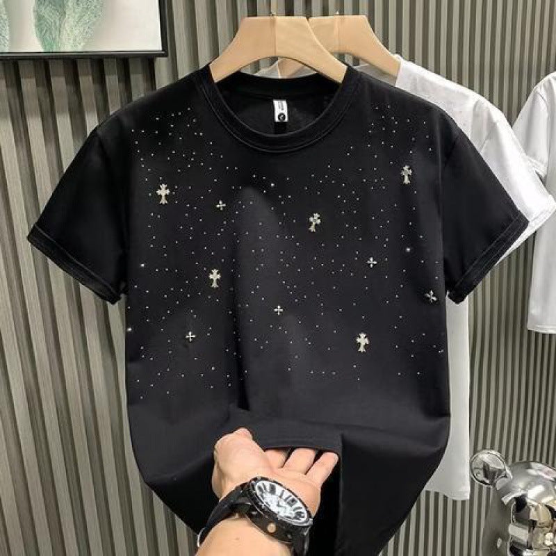 Trendy Fashion Stars Diamond Slim Short Sleeve