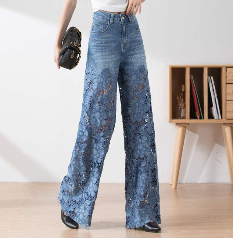 Vintage Lace-Stitching Slim-Fit Jeans