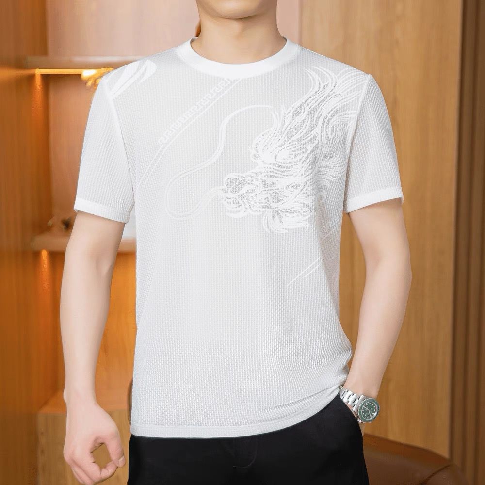 Faucet Embroidery Trend Round Neck Breathable Ice Silk Short Sleeve