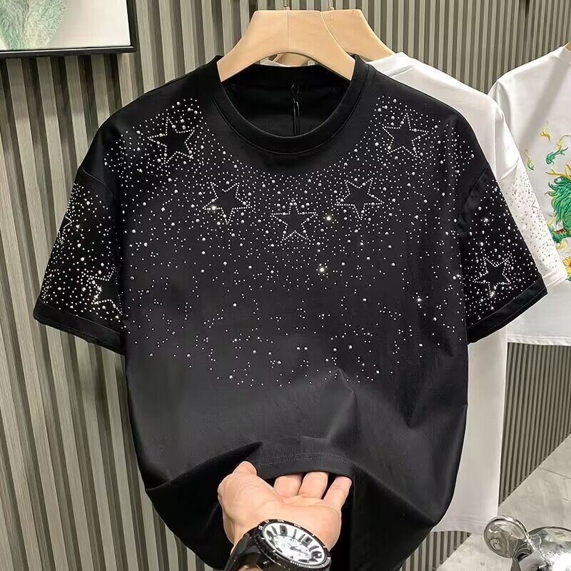 Trendy Fashion Stars Diamond Slim Short Sleeve