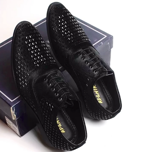 Black Perforated Leather Dress Shoes with Lace-Up