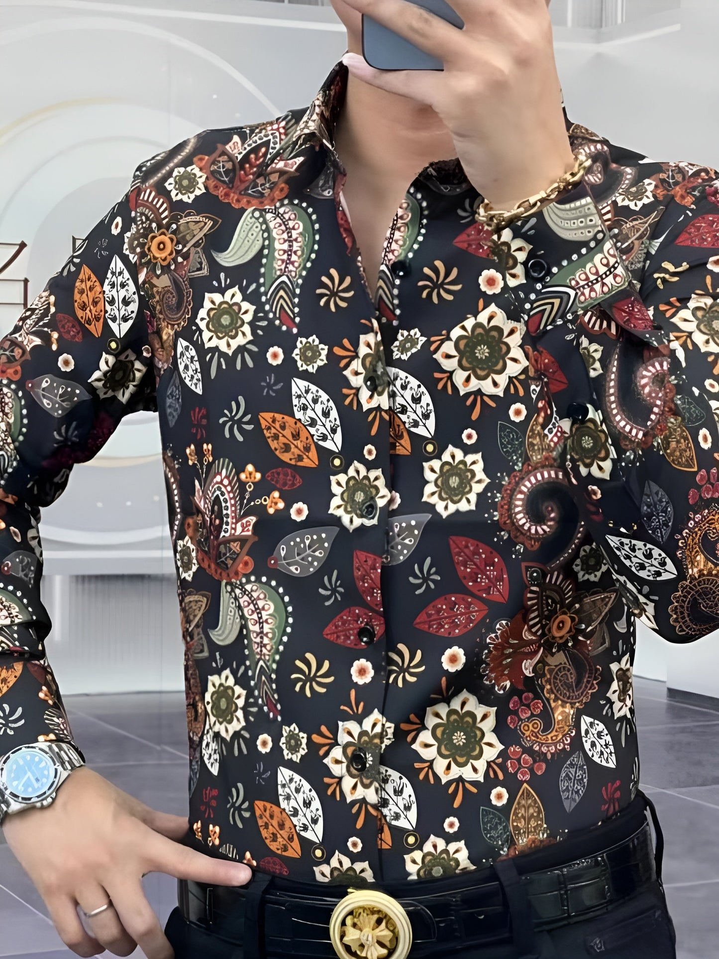 All-over printed, breathable, long-sleeved shirt