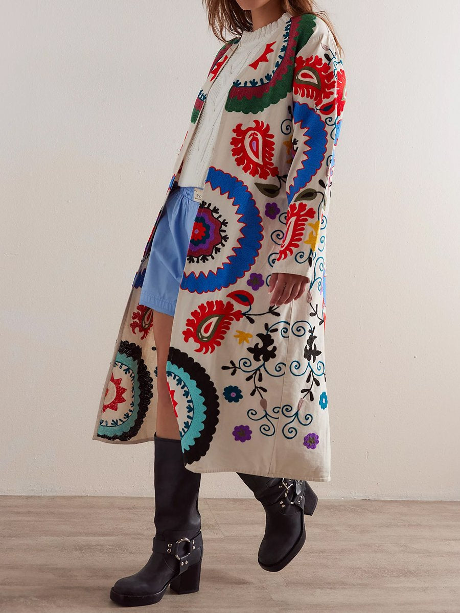 Appliques Embroidered Fashion Long Coat