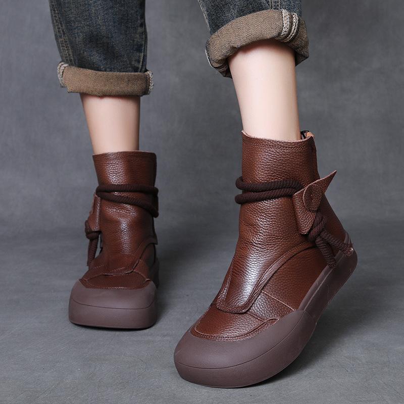 Leather round-toe hemp rope boots