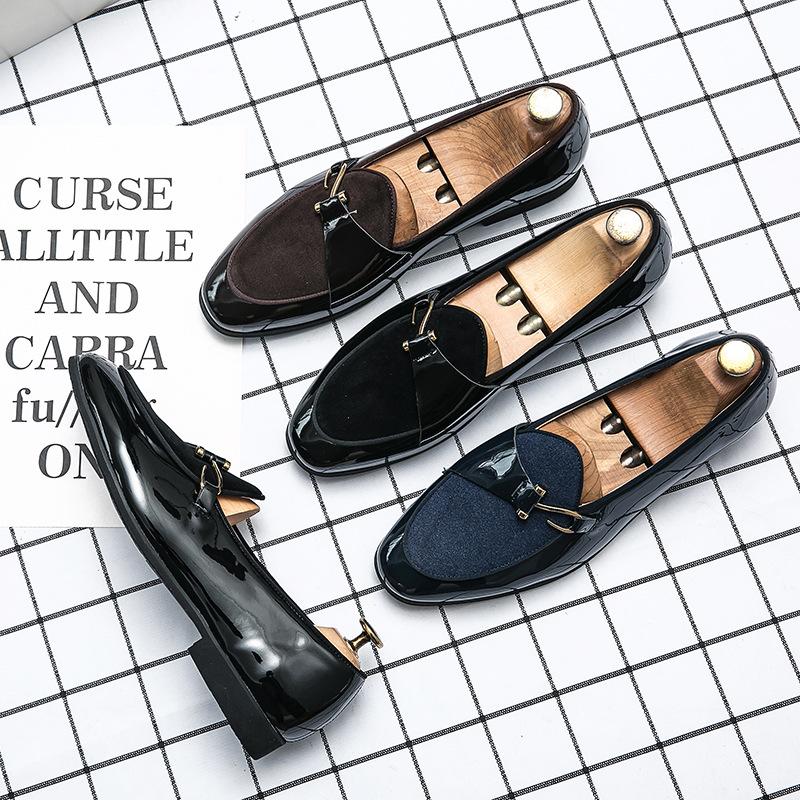 Single-buckle shiny panel casual men's shoes