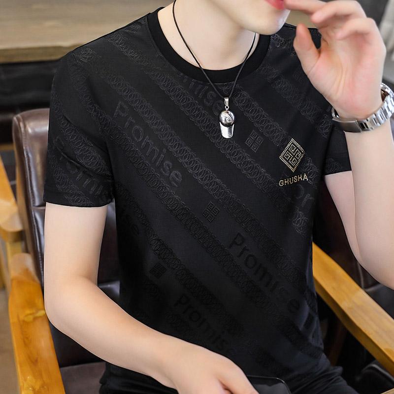 Dark jacquard men's ice silk short sleeve T-shirt