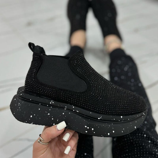 Rhinestone Sparkle Knitted Casual Sports Platform Shoes