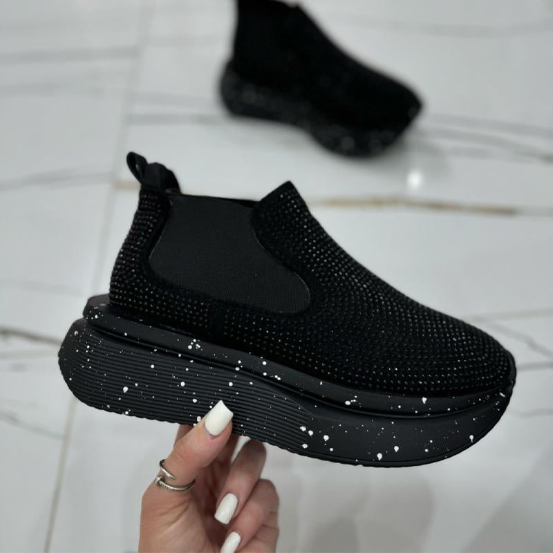 Rhinestone Sparkle Knitted Casual Sports Platform Shoes