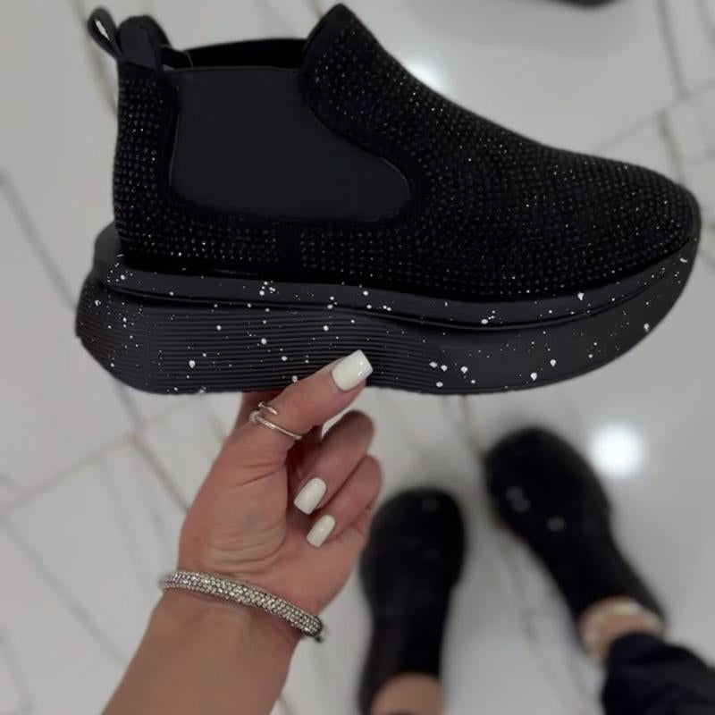 Rhinestone Sparkle Knitted Casual Sports Platform Shoes