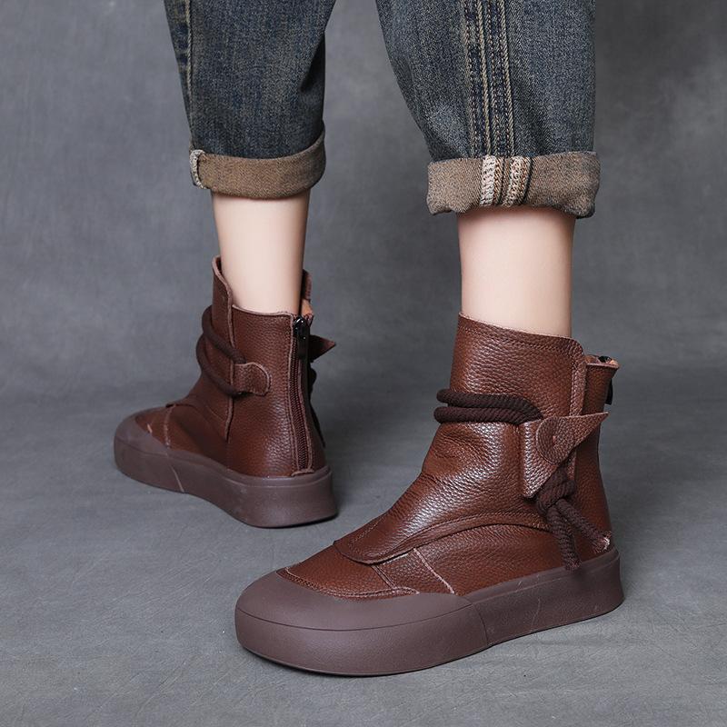 Leather round-toe hemp rope boots