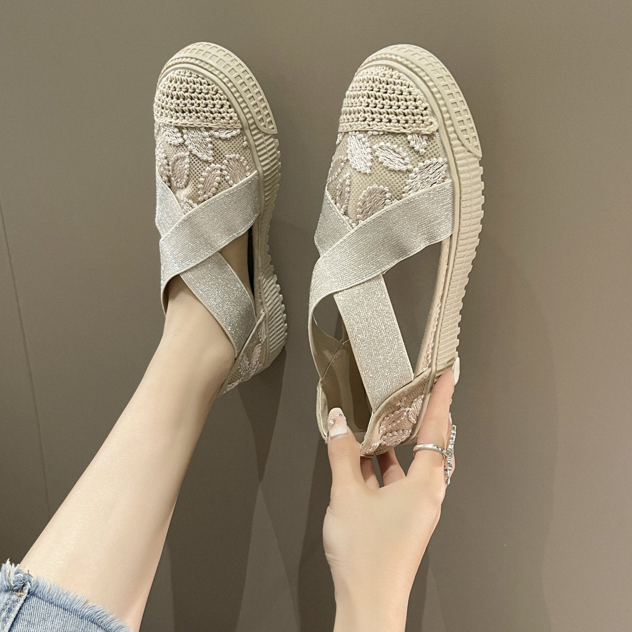 Chanel-style Cross-strap Gauze Soft-soled Shoes