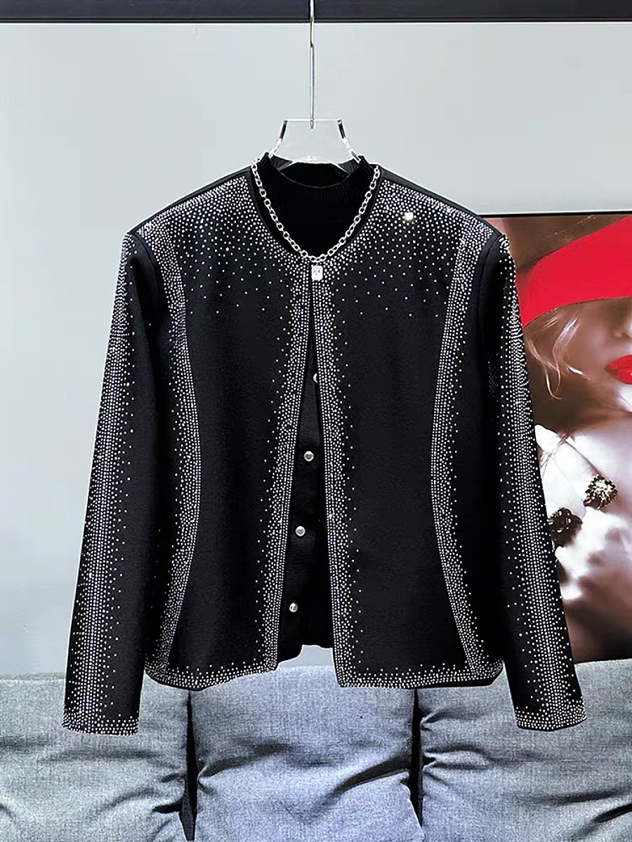 Collarless rhinestone fashion jacket