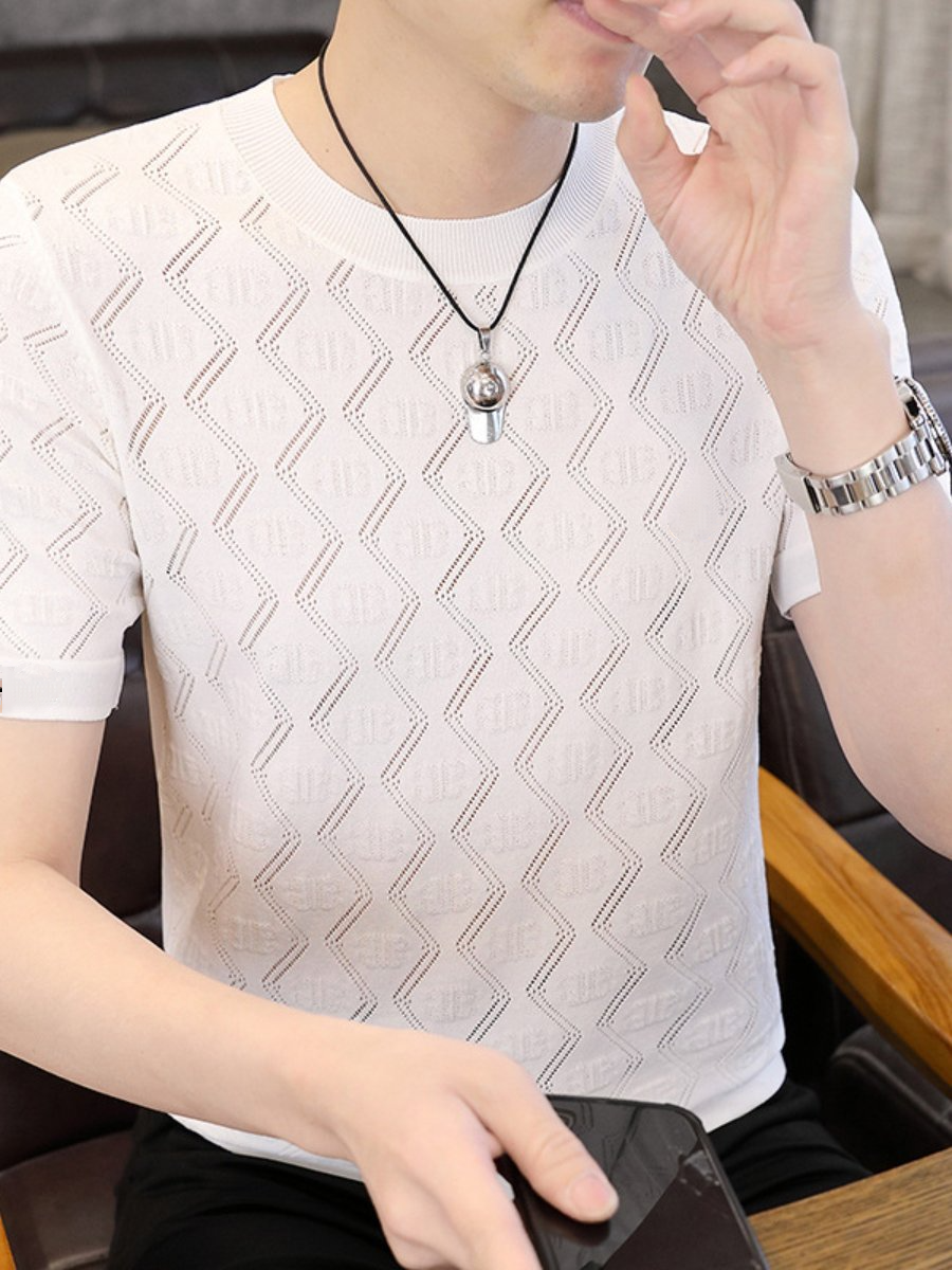 Men's Ice Silk Hollow Short-sleeved T-shirt