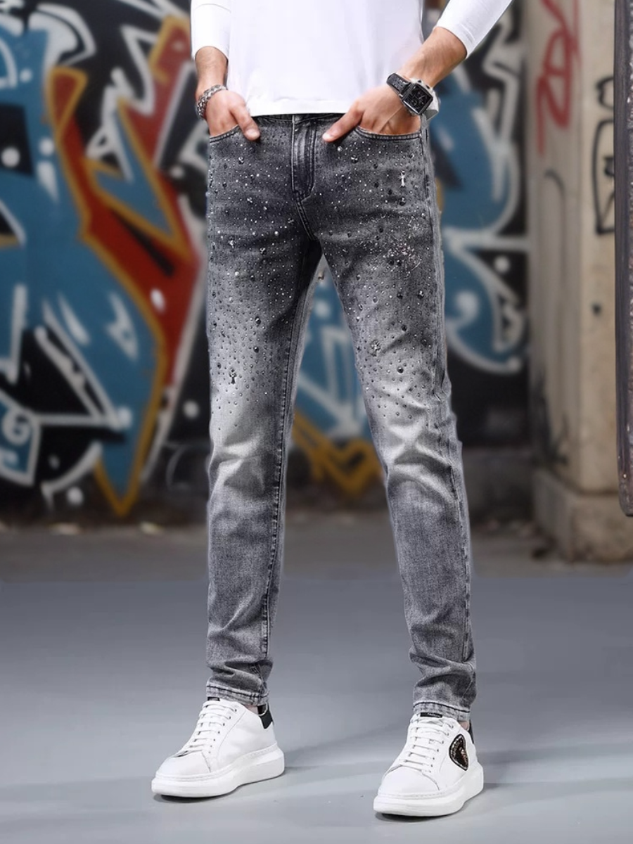 Heavy industry rhinestone fashion casual jeans