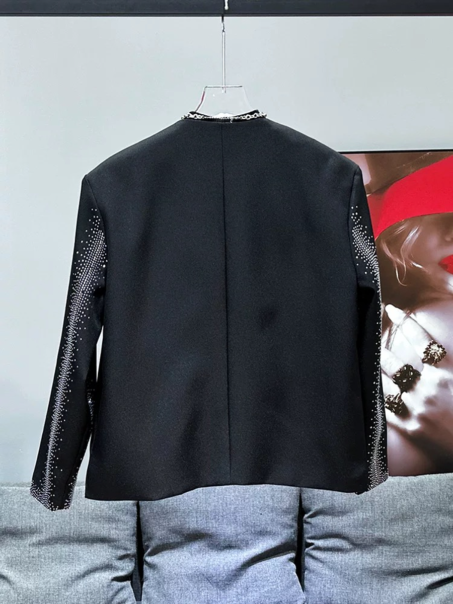 Collarless rhinestone fashion jacket