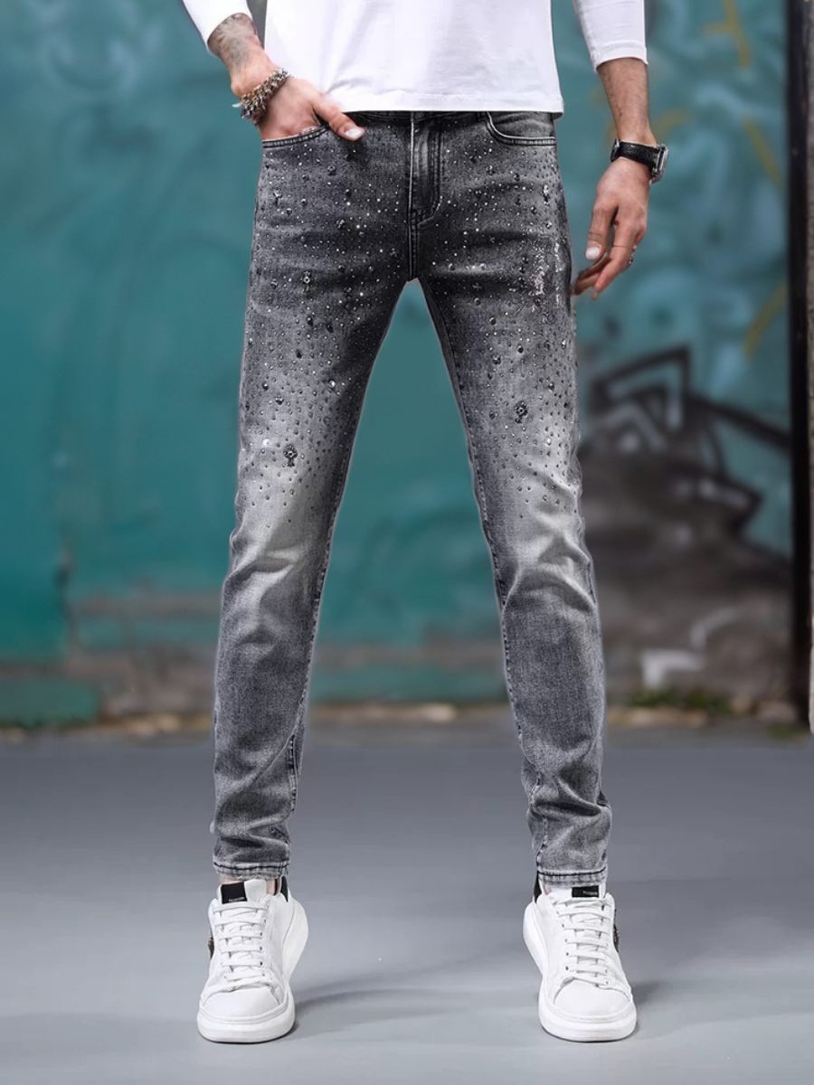 Heavy industry rhinestone fashion casual jeans