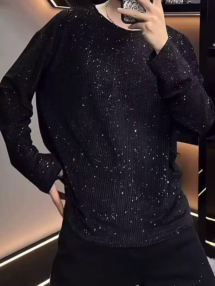 Sparkling rhinestone fashion long-sleeved T-shirt