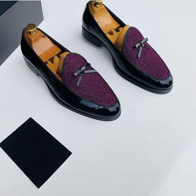 Starry sky sparkling bow tie high-end leather shoes