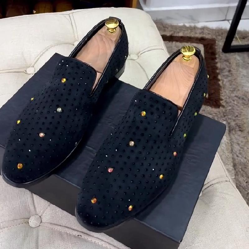 Light luxury rhinestone sparkling men's leather shoes