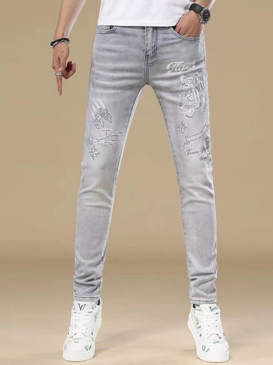 High-end Rhinestone Straight-Leg Jeans