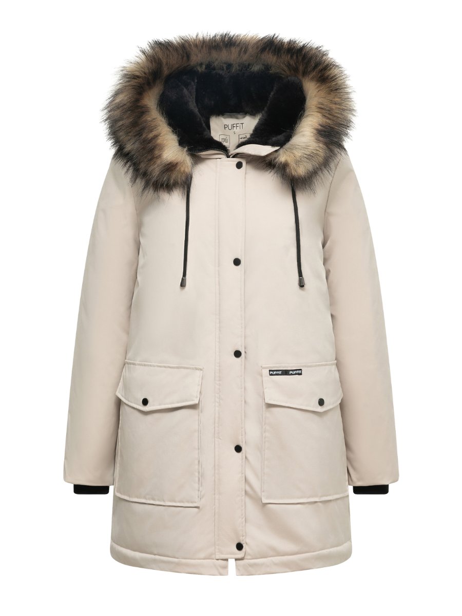 Fur hat - mid-length hooded jacket