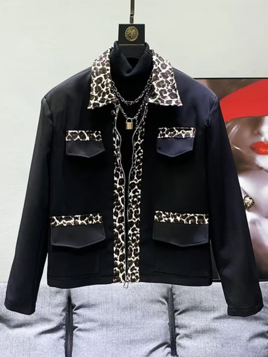 Leopard print panelled jacket jacket