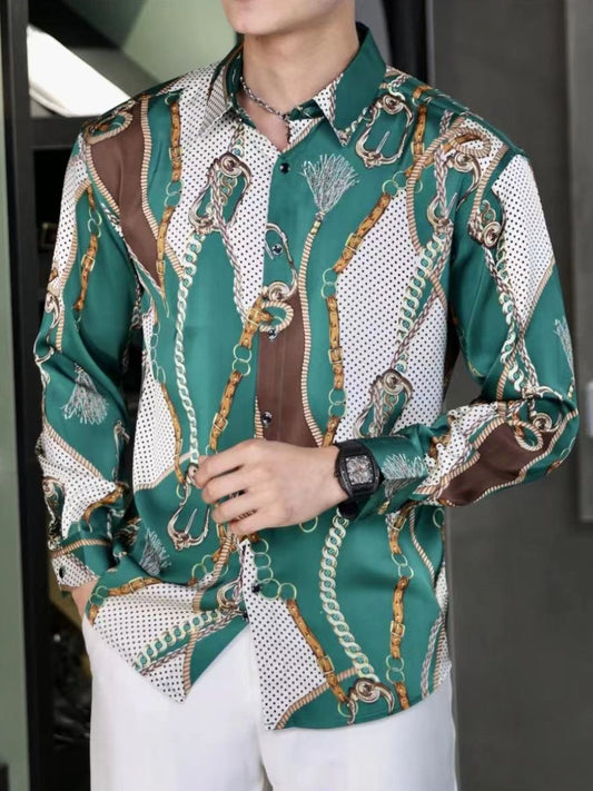 Green printed casual shirt