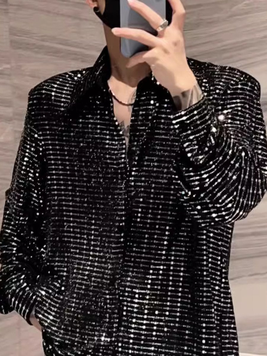 Loose-fitting sequin long-sleeved shirt