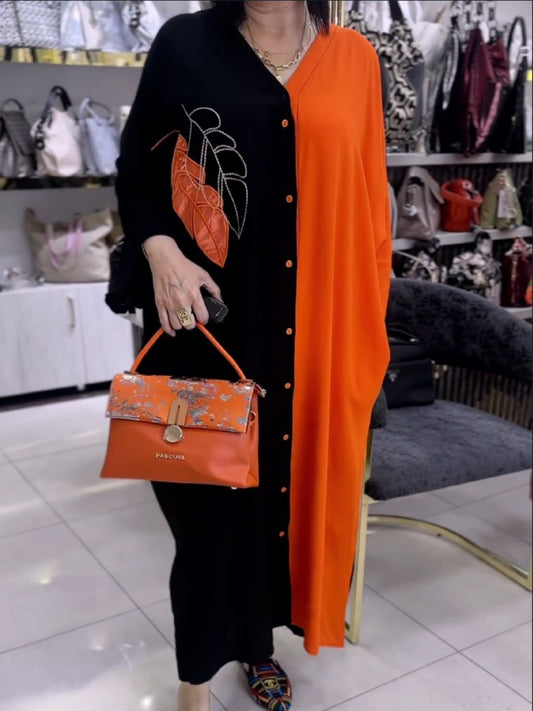 Black and orange panelled stylish loose jacket