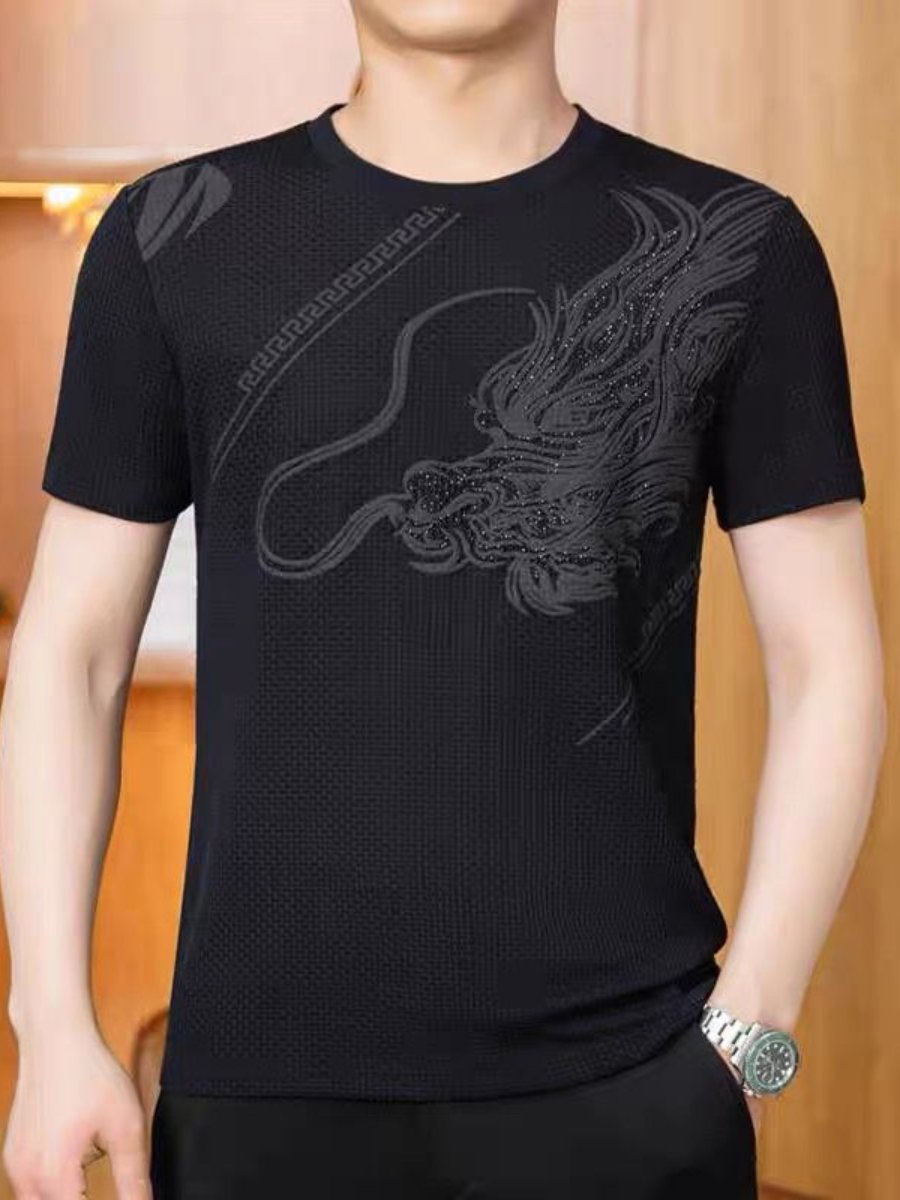 Faucet print rhinestone short-sleeved T-shirt